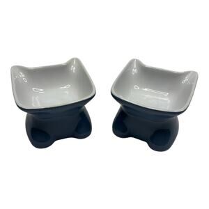 Whisker City Elevated Ceramic Cat Bowls Set of 2 Cute Ear Pet Dishes